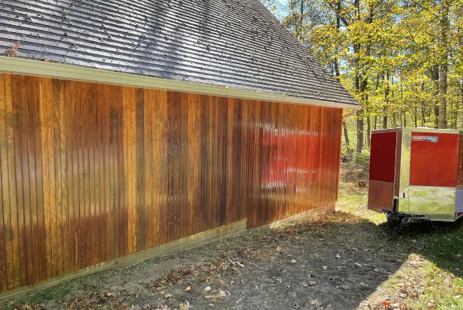 Wood restored to bare grain in Winchester VA by Thompson's Pressure Washing